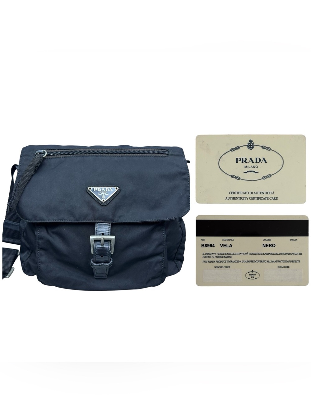 Prada Vela Tessuto Nylon Crossbody Messenger Bag Vintage Authentic CARDs Y2K